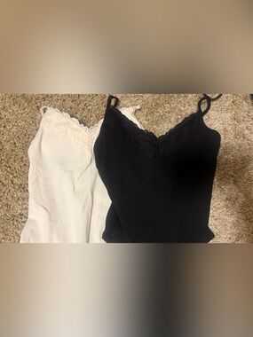 💜PINK Victoria's Secret Ribbed Lace Trim Tank Bodysuits - Black & White